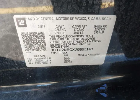 2018 GMC Sierra 1500 Slt из США, поврежденный, VIN 3GTU2NECXJG555143